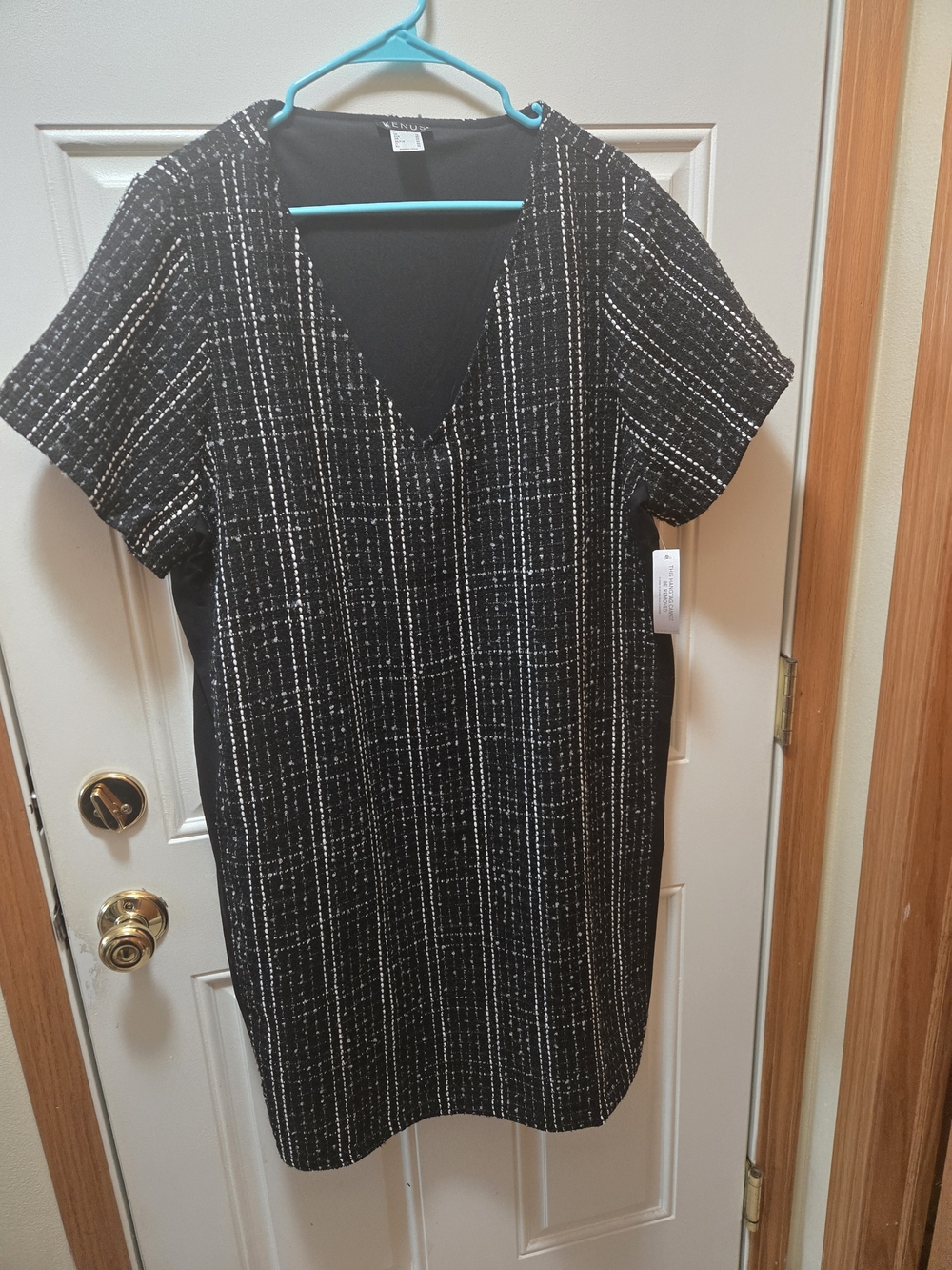 Black and White Tweed V-Neck Shift Dress